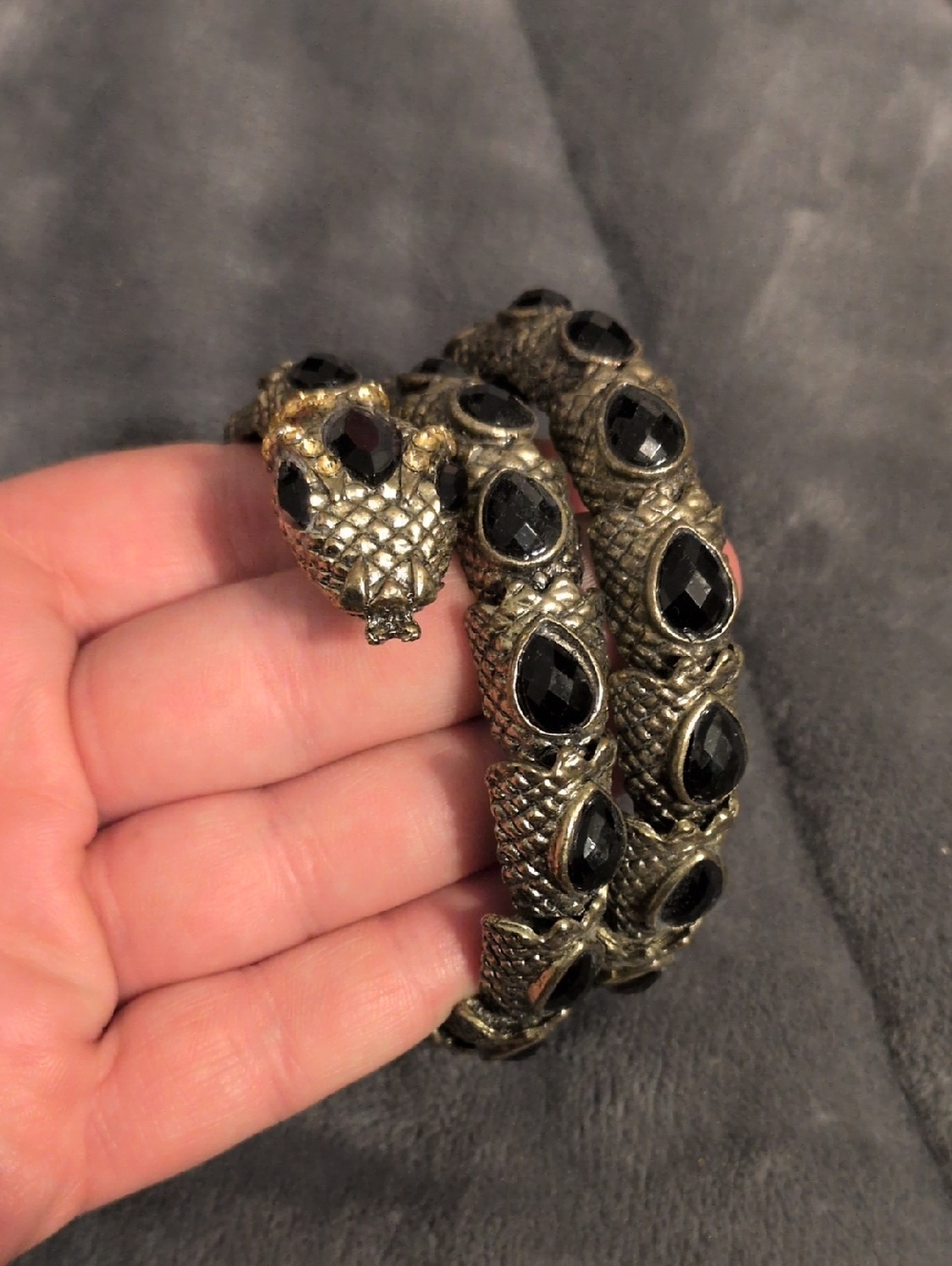 Gold Tone Black Gem Snake Bracelet - Pets Reptile Accessory